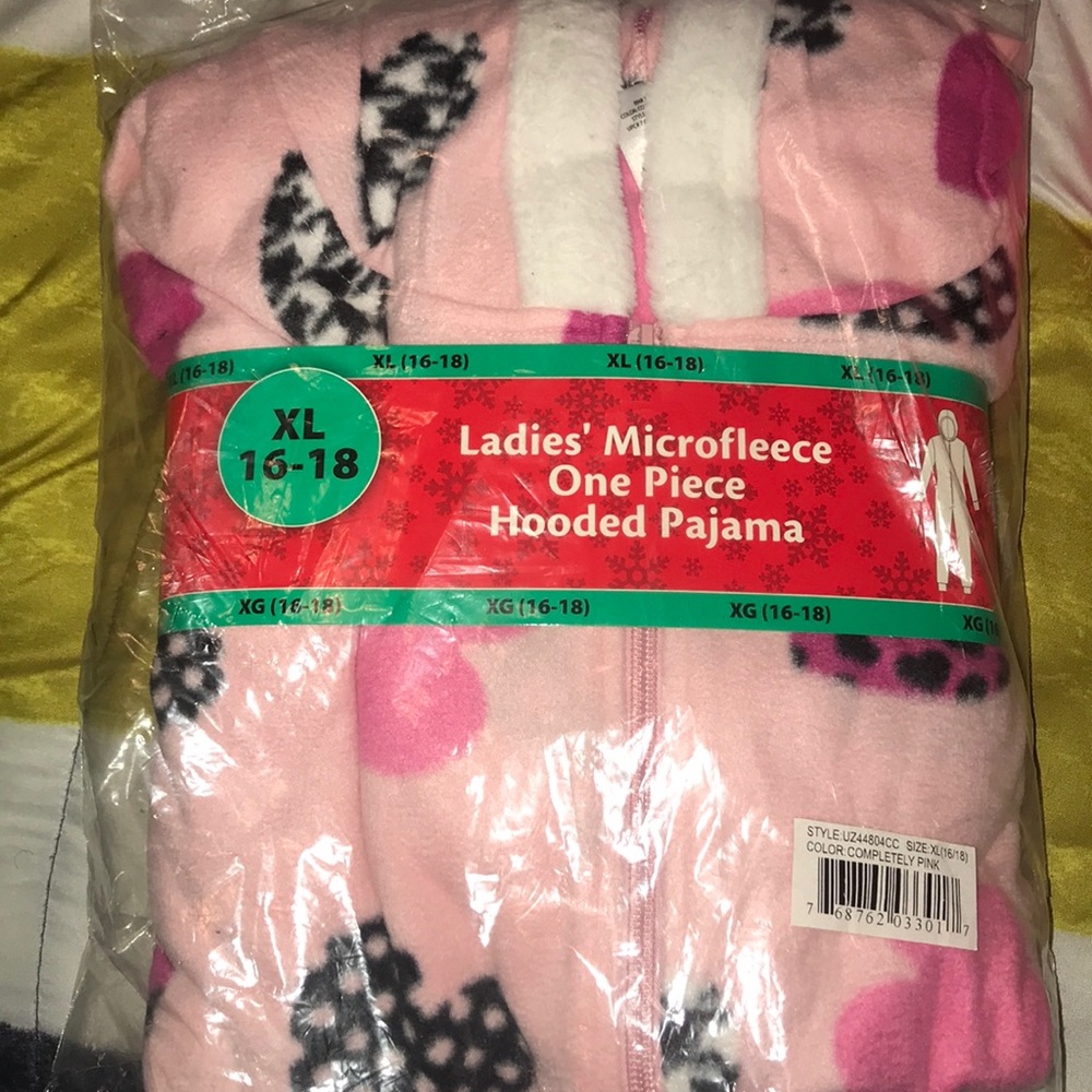 Ladies hooded micro fleece one piece pajama